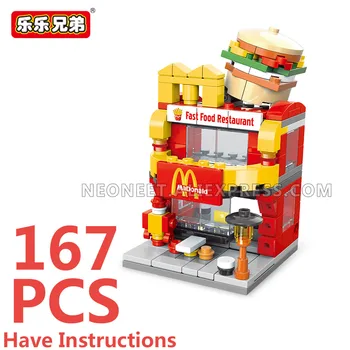 

Block Popcorn BBQ Pizza Game Drink Make up Shop Bookstore Building Blocks MOC Mini City Street View Kids DIY Toys