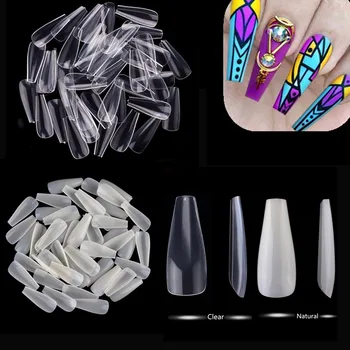 

100 Bags Long Coffin Ballerina Nails False Nail Art Tips Clear/Natural Full Cover Acrylic Nail Tips Wholesale Makartt Nail Tip