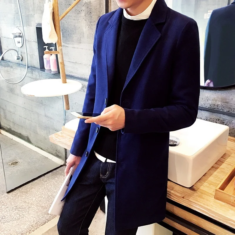 New Winter Wool Coat Men Leisure Long Sections Woolen Coats Men's Pure Color Casual Fashion Jackets/Casual Men Overcoat 3XL