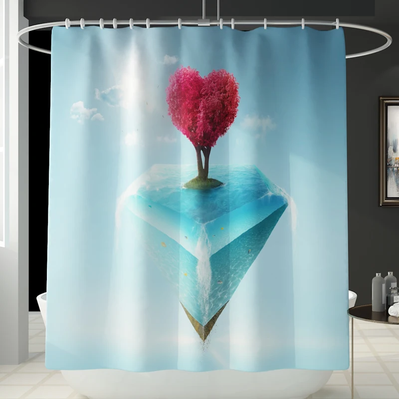 День Святого Валентина коврик для ванной комнаты дно красное сердце в форме дерева 3D цифровая печать занавески для душа ковер напольный коврик комбинация