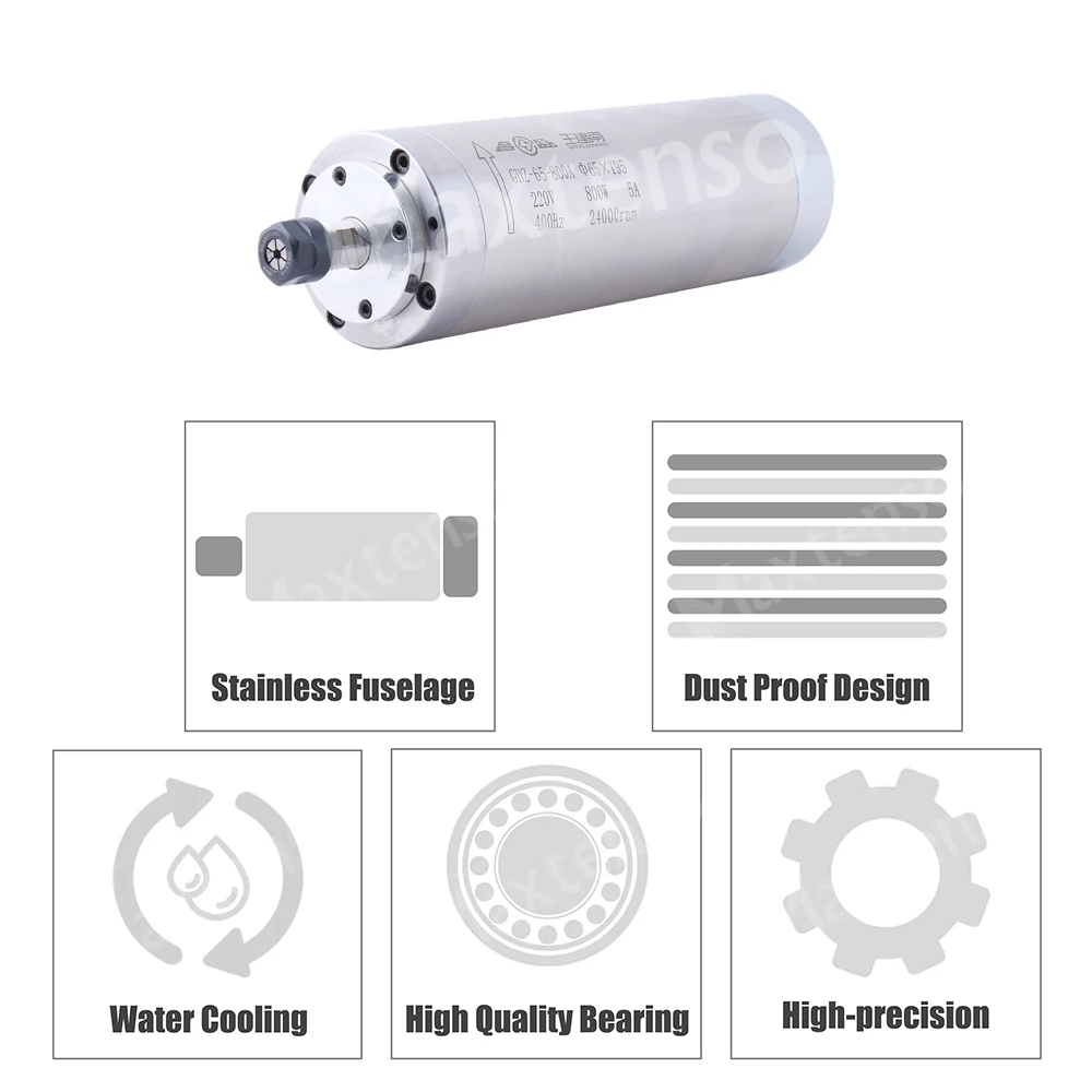 MAXTENSO 0.8KW 220V 110V Water cooling Spindle Motor CNC 800W 65mm ER11 Water-cooled for Engraving Milling Machine GDZ65-800A