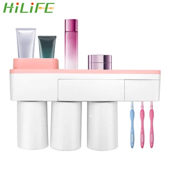 

HILIFE Makeup Toothpaste Toothbrushes Shelf Toothbrush Holder With Cup Magnetic Adsorption Inverted Wall Mount