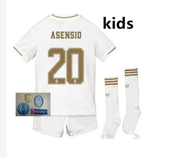 Real Madrideses/детская трикотажная одежда; коллекция 19/20 года; Детский комплект+ носки; Футбольная Футболка; домашняя одежда; 3RD HAZARD MARCELO BALE ASENSIO; Детская футбольная рубашка - Цвет: kids