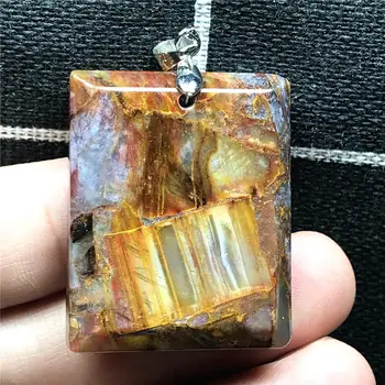 

Top Natural Blue Yellow Pietersite Pendant Jewelry For Woman Man 32x26x7mm Rectangle Beads Silver Namibia Energy Stone AAAAA