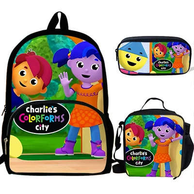 Рюкзаки Charlie's colorforms с принтом города, Детская сумка для книг, школьная сумка для мальчиков, Mochila, для девочек, на каждый день, сумка на плечо, набор, сумка-карандаш