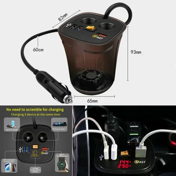

Cup Style Fast Charger Car Lighter Splitter Dual USB Voltage Temp Display