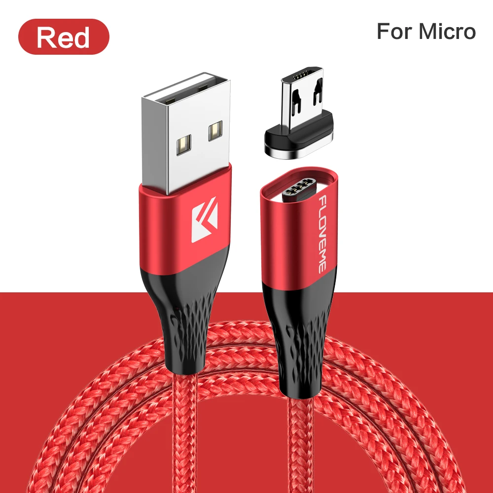 For Micro Red FLOVEME магнитный заряд зарядка для телефона 3 в 1 Магнитный кабель Micro usb type C осветительный кабель телефон Быстрая зарядка зарядное USB-C/type-C кабель для iPhone samsung магнитное зарядное устройство - Цвет: For Micro Red