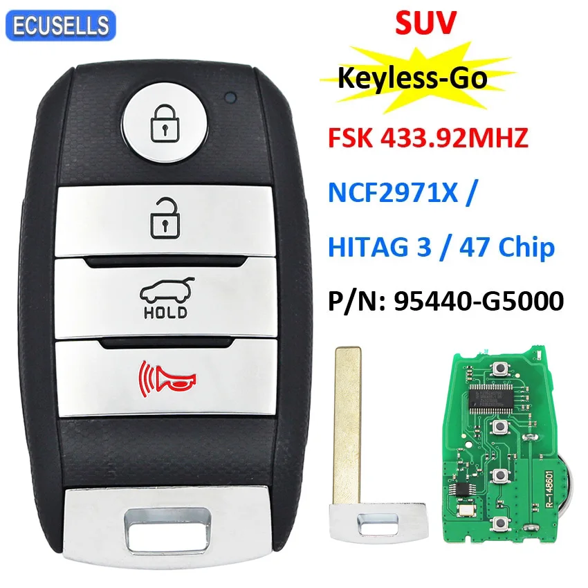 4 Button Keyless-Go Remote Key (SUV) FSK 433.92MHz NCF2971X / HITAG 3 47 Chip P/N: 95440-G5000 HU134 for Kia Niro 2016-2019 | Автомобили и