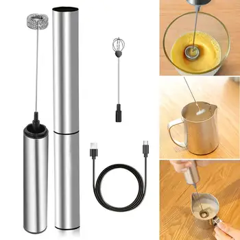 

Home Stainless Steel USB Rechargeable Milk Frother Foam Maker Egg Whisk Blender Kitchen Dining Bar Egg Tools