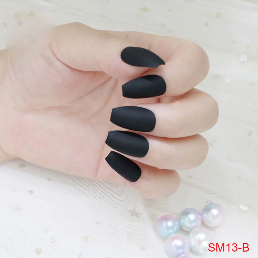 SM13-B Новинка, 24 шт, матовые накладные ногти, цветные ногти в гробу, полное покрытие, матовые, прессованные ногти, искусственные кончики для маникюра, сделай сам - Цвет: SM13-B