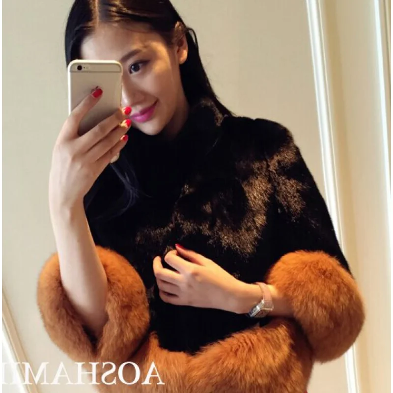 Женское пальто из искусственного лисьего меха; сезон осень-зима; короткий отрезок; тонкий свободный тонкий толстый теплый женский свитер