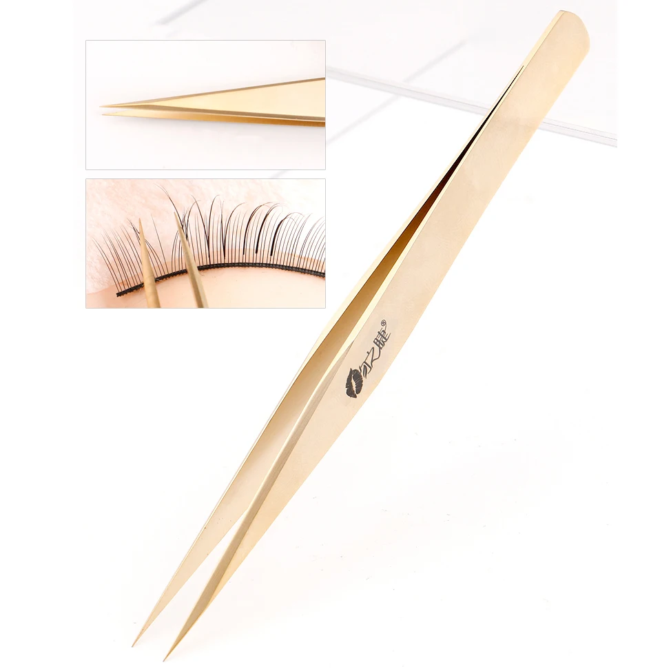 Golden eyelashes tweezers Super Precision Premium Stainless  steel Eyebrow Tweezer for Eyelashes Extension Eye Makeup Tools 5