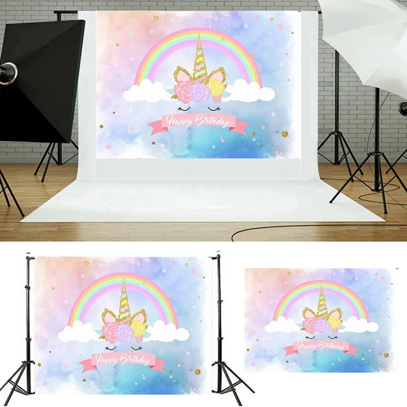 

Unicorn Rainbow Backdrop for Photography Happy Birthday Background for Party Decoration Props Photo Booth Studio Wing