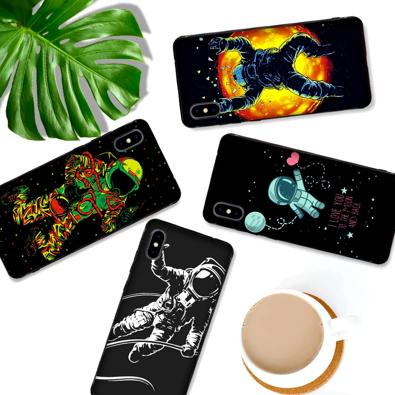 Astronaut art on the moon For iPhone X XR XS MAX Soft Silicone Back Cover Apple 8 7 6S 6 S Plus Phone Case | Мобильные телефоны и