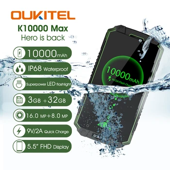 

Oukitel K10000 Max IP68 Waterproof Dustproof Shockproof Mobile Phone MT6753 Octa Core 3GB RAM 32GB ROM 5.5" 10000mAh