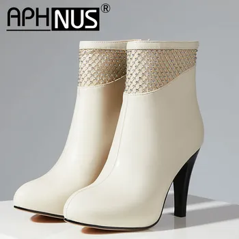 

APHNUS Womens Boots Rivets Short Ankle Booties Mid High Heels Pumps Woman 2020 Shoes For Women New Boot