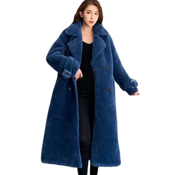 

Abrigos Mujer Invierno 2020 natural Sheep Fur Coat Wool Coat Winter Jacket Women Casual Parka X-Long Overcoat With Sashes Female