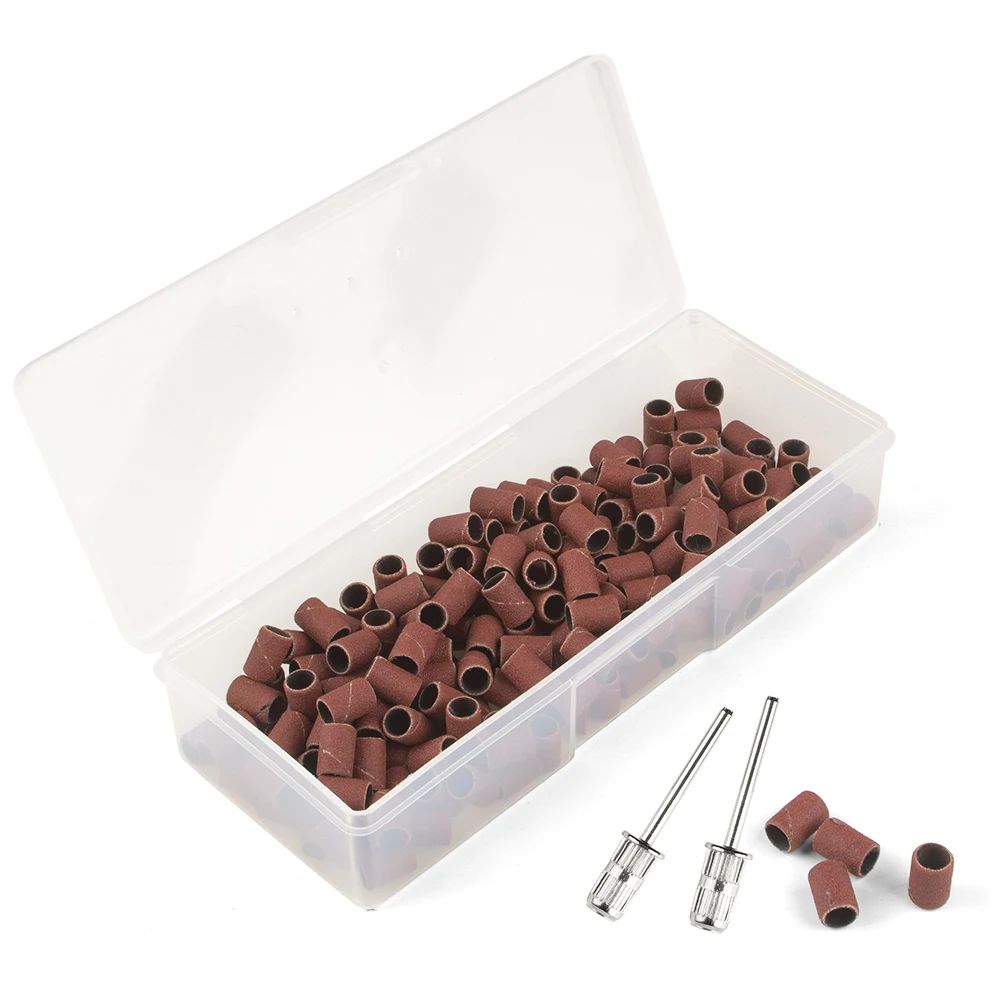 200Pcs Nagel Bohrer Bits Schleifen Bands mit Storage Box Set Nagel Datei Sanders Mühle Band für Maniküre Nagel Bohrer maschine 180/240 – Detail 1