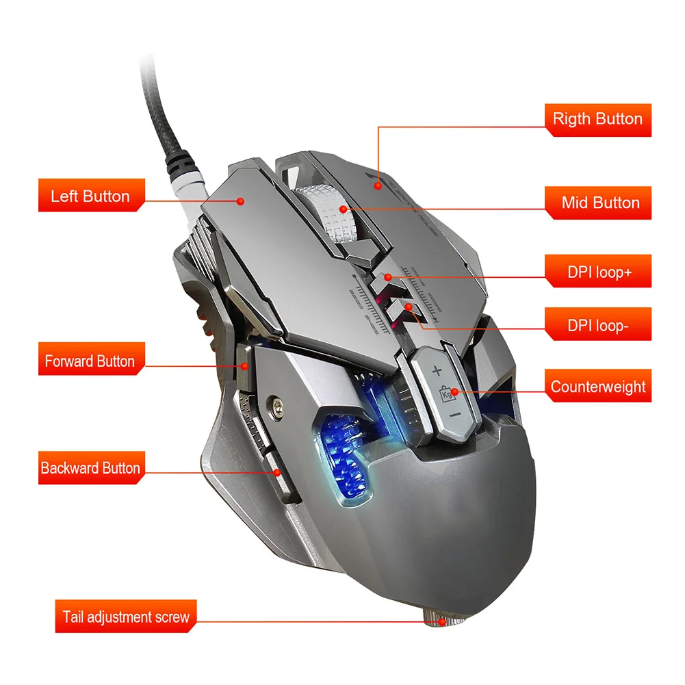 Проводная RGB игровая мышь 11 программируемых кнопок 3200 dpi Регулируемая игровая мышь с огненной кнопкой для ноутбука компьютера Pro Gamer