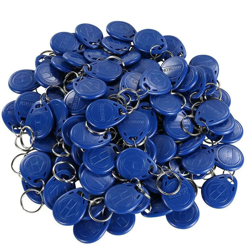 

100pcs EM4100 125KHz RFID EM ID Card Tag Token Key Chain Keyfob Read Only Blue Keychain Access Control