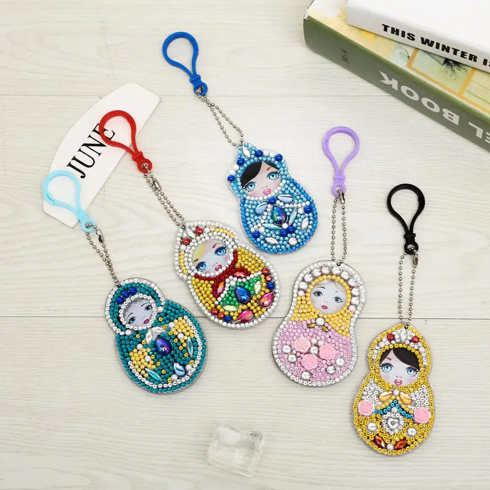 

5PCS DIY Diamond Key Chain Special Shaped Full Diamond Painting Keyring Keychains Cross Stitch Embroidery Women Bag Key Chain H4