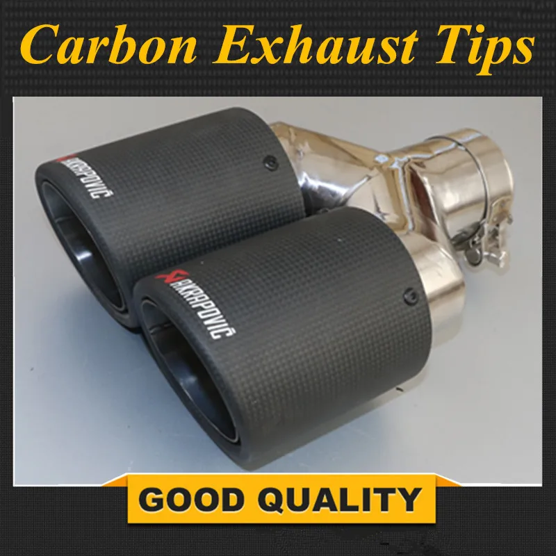 

Free Shipping: 1 Piece Dual Carbon fiber + stainless steel universal Auto akrapovic exhaust tip Double end pipe