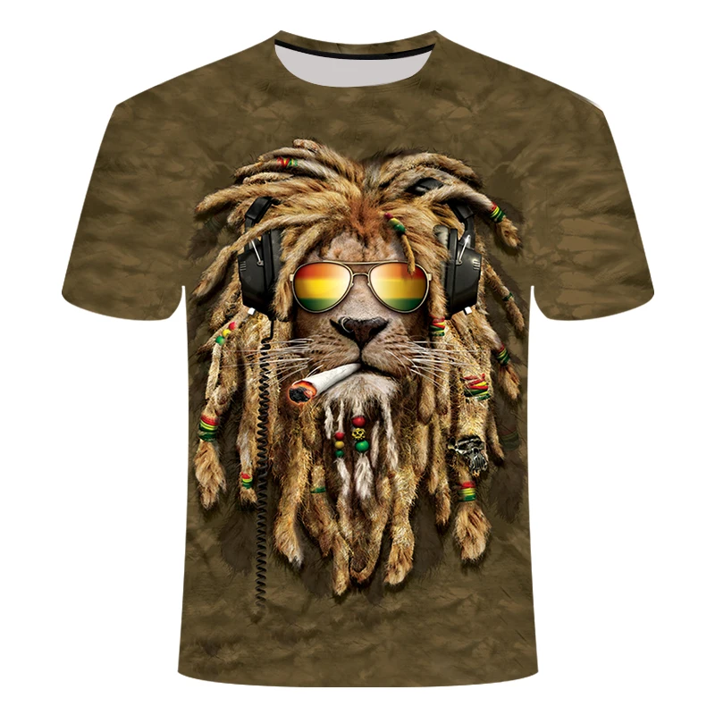 

New men's hiphop tshirt 3D print T-shirt somke lion tiger head wolf animals face punk top tees funny t shirt asian size 6XL gym