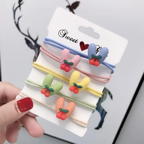 Cherry V 5 шт./лот, двойные эластичные резинки для волос, лента для волос с фруктами, головные уборы для девочек, ободки с мультяшными животными, модные женские аксессуары для волос - Цвет: Cherry V