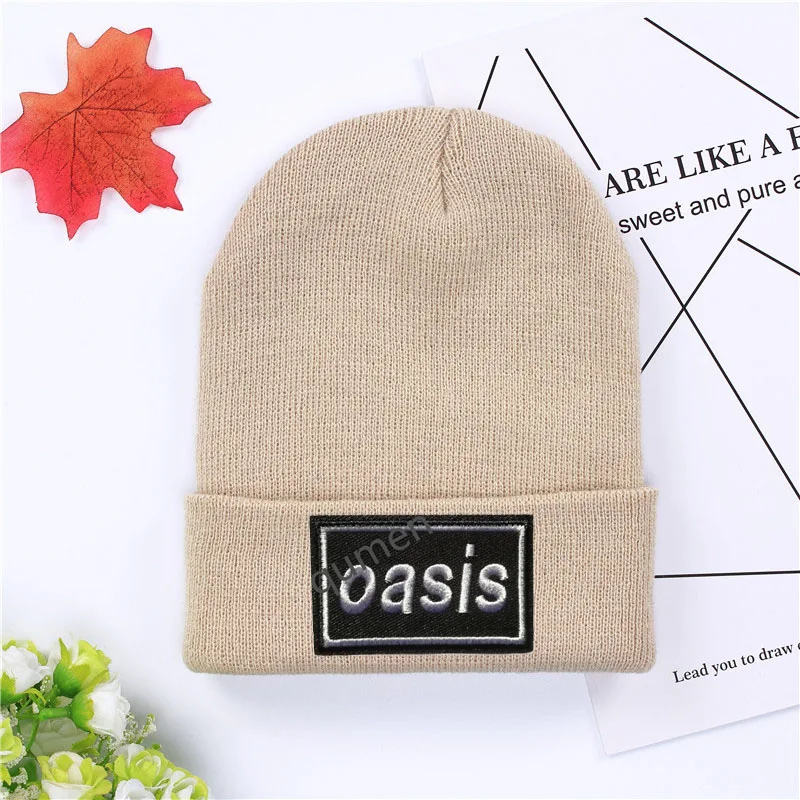 Модные группы Oasis вязаная шапка зима шапки Повседневная шапочка для мужчин и женщин модная вязаная зимняя шапка хип-хоп Skullies Hat