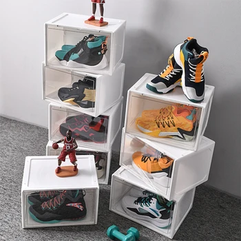 

Storage Organizer Box Side Open Magnetic Door Dustproof Transparent Plastic Simple Drawer Shoe Box Sneaker Boot Basketball Shoes