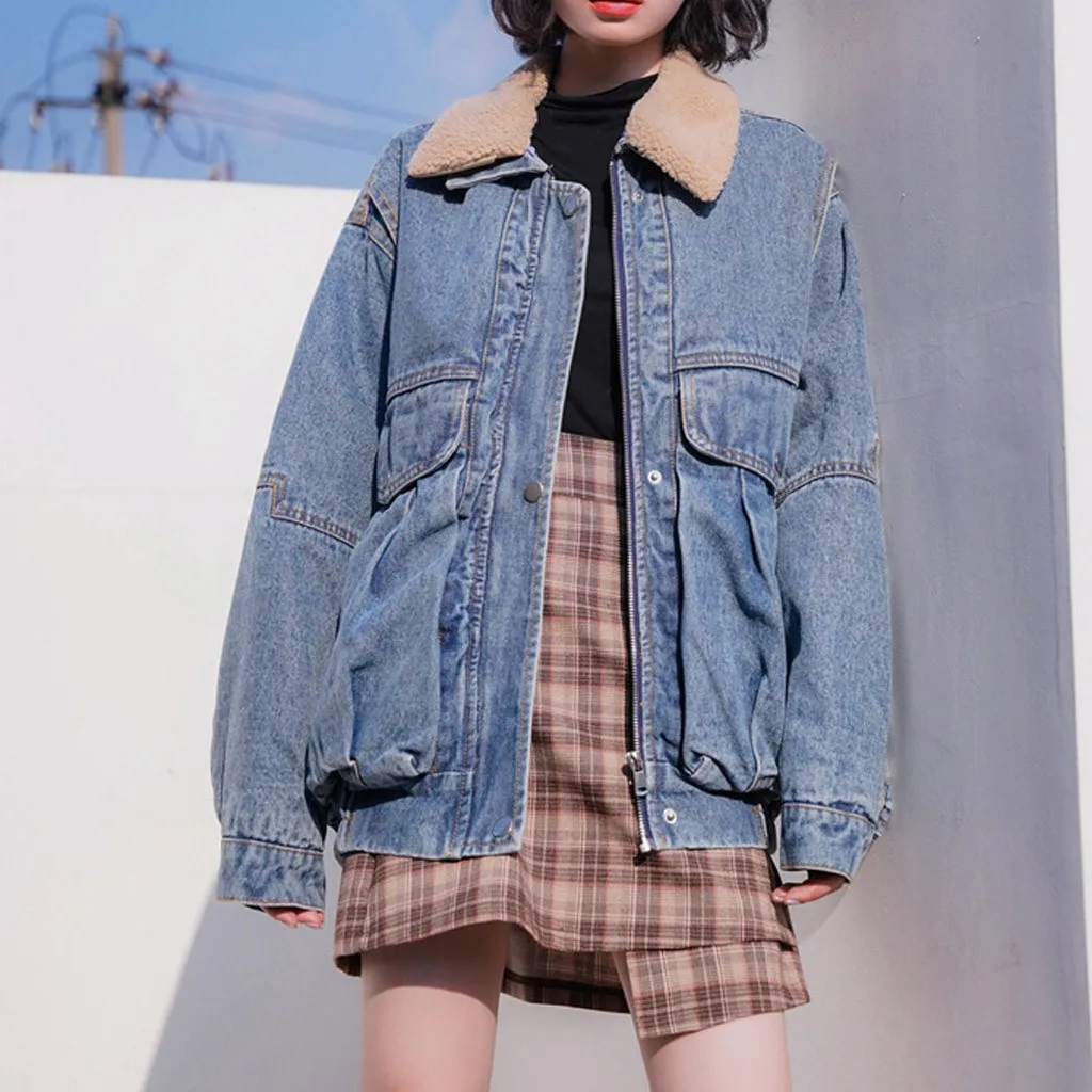 Женская тонкая джинсовая куртка женская новая Толстая зимняя с искусственным