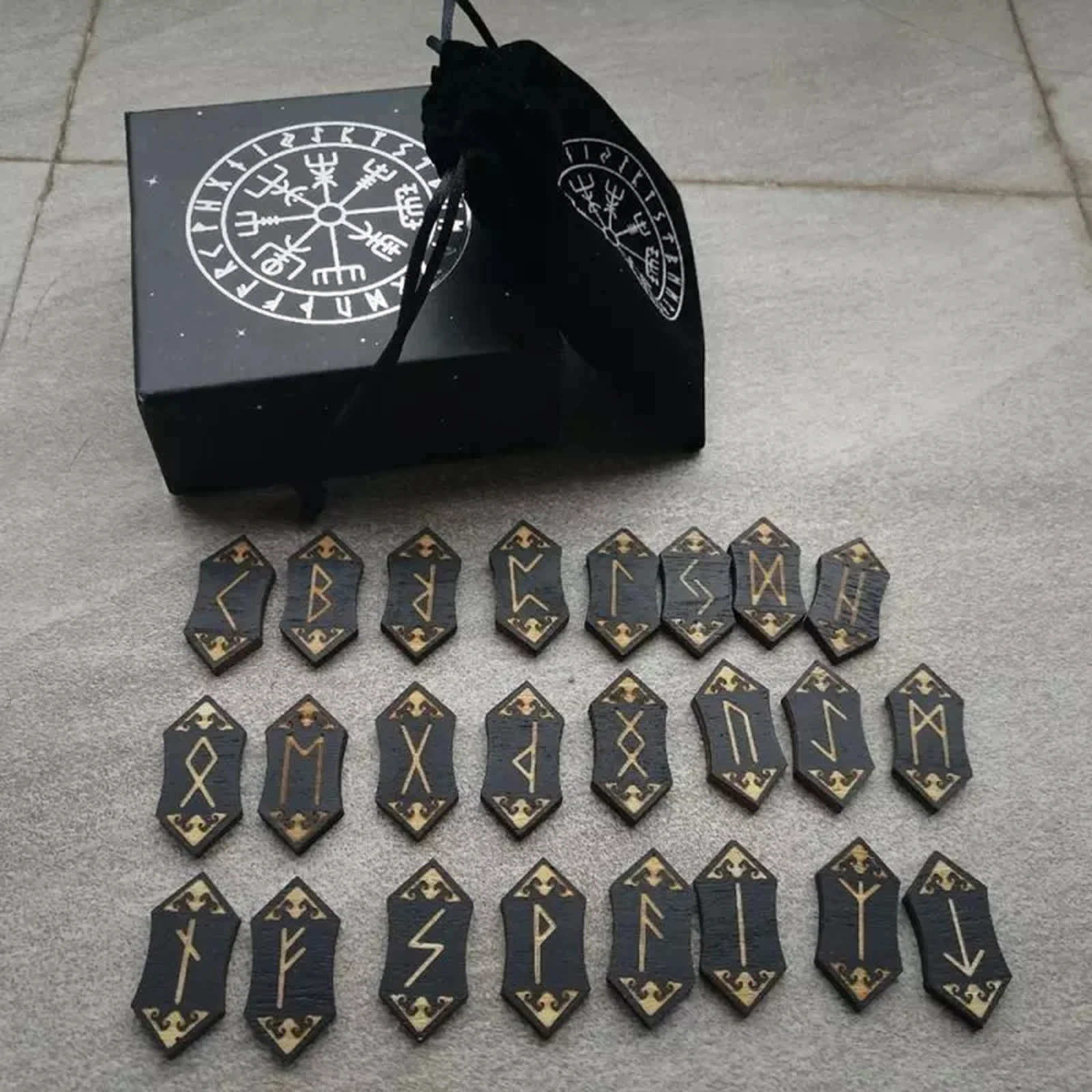Rune Stones Card Set Nordic with Bag Props Home Toys Made from sturdy, zinc alloy wood material, lasting material