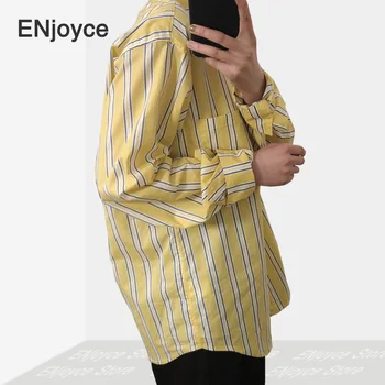 

Women's Striped Shirts Vintage Tops Cotton Korean Style Spring Yellow Blouses Long Sleeve Loose Casual 2020 New Female Clothes