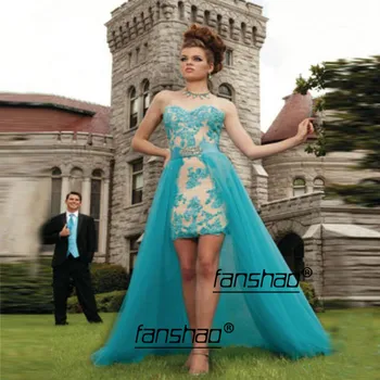 

Slit Evening Dress Ice Blue Detachable Applique Strapless Special Occasion Islamic Dubai Saudi Arabic Long Prom Dress