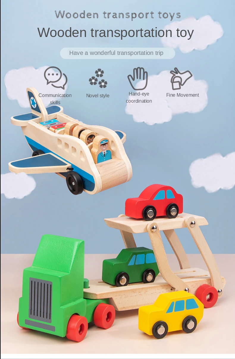Transporte de Madeira Educativos para Crianças Modelo de Aeronaves de Transporte de Madeira Brinquedos Meses Modelo Aeronaves 3-6-9 de 2 Cheap Blocos de madeira