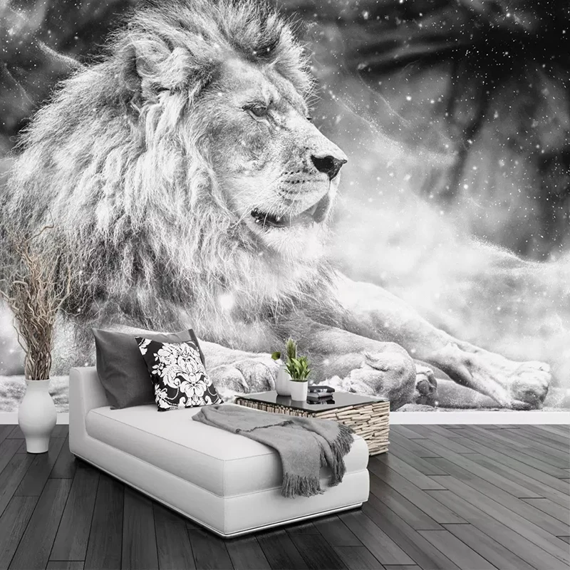Custom-Photo-Wallpaper-Mural-Black-and-White-Animal-Lion-Papier-Peint-Mural-3D-Living-Room-Sofa