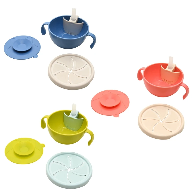

Baby Sucker Bowl Slip-resistant Silicone Feeding Food Dishes Plate with Straw Drinking Tableware