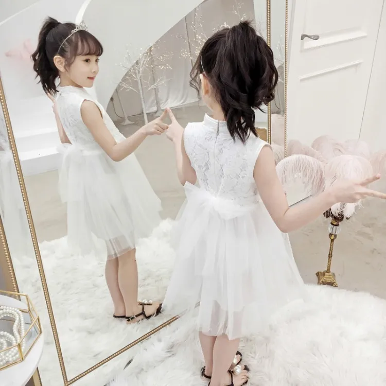 Кружевное платье-пачка в стиле ретро; Cheongsam; приталенное платье без рукавов для девочек; Детские платья принцессы для девочек; вечерние бальные платья