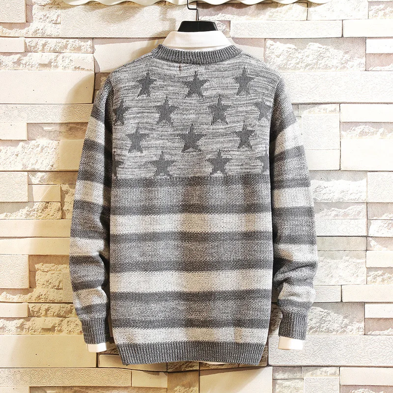 UYUK Autumn Japanese Round Neck Print Geometric Pattern Pullover Temperament Casual Large Size Trend Men's Sweaters Homme