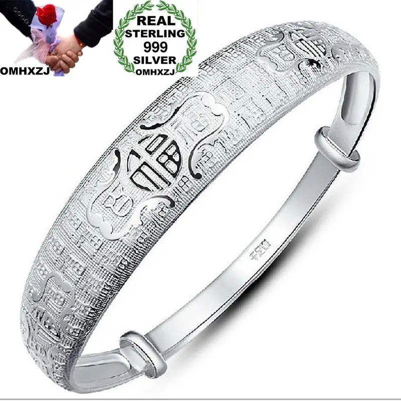 OMHXZJ Wholesale European Fashion Woman Man Party Wedding Gift Fortune Words S999 Sterling Silver Cuff Bangle BA30 | Украшения и
