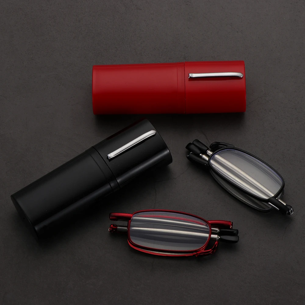 Mode Mini Falt lesebrille Männer Frauen kleine Metall quadratischen Rahmen Presbyopie Brillen mit Fall faltbare Leser Brillen – Detail 8