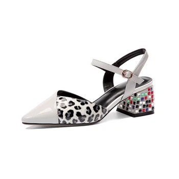 

2020 Summer Fashion mixed colors Women Sandals Classic Genuine Leather Pointed Toe High Heels Buckle shoes Woman Party Shoes