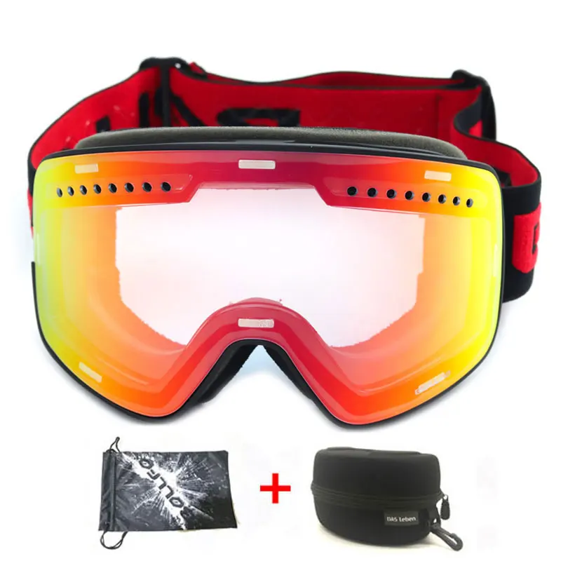 Black Red Магнитный двухслойные линзы лыжные очки Анти-туман UV400 для катания на сноуборде Лыжный Спорт очки для Для мужчин Для женщин Горные лыжи очки солнцезащитные очки с Чехол - Цвет: Black Red