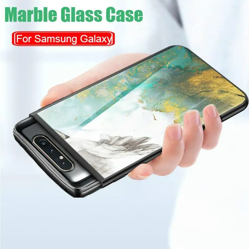

Luxury Phone Case For Samsung Galaxy A90 A80 A70 A60 A50 A40 A30 A20 A10 A10E A20E M20 M10 Marble Tempered Glass Back Cover Case