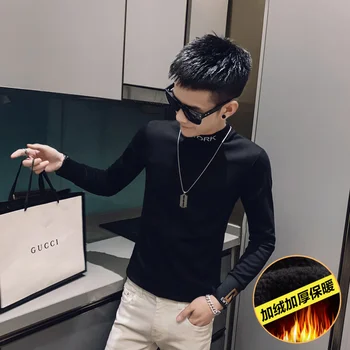 

UYUK2019 New Winter T-shirt For All-in-one Social Boys With Embroidered High-necked, Fleece And Long Sleeves For Men Harajuku