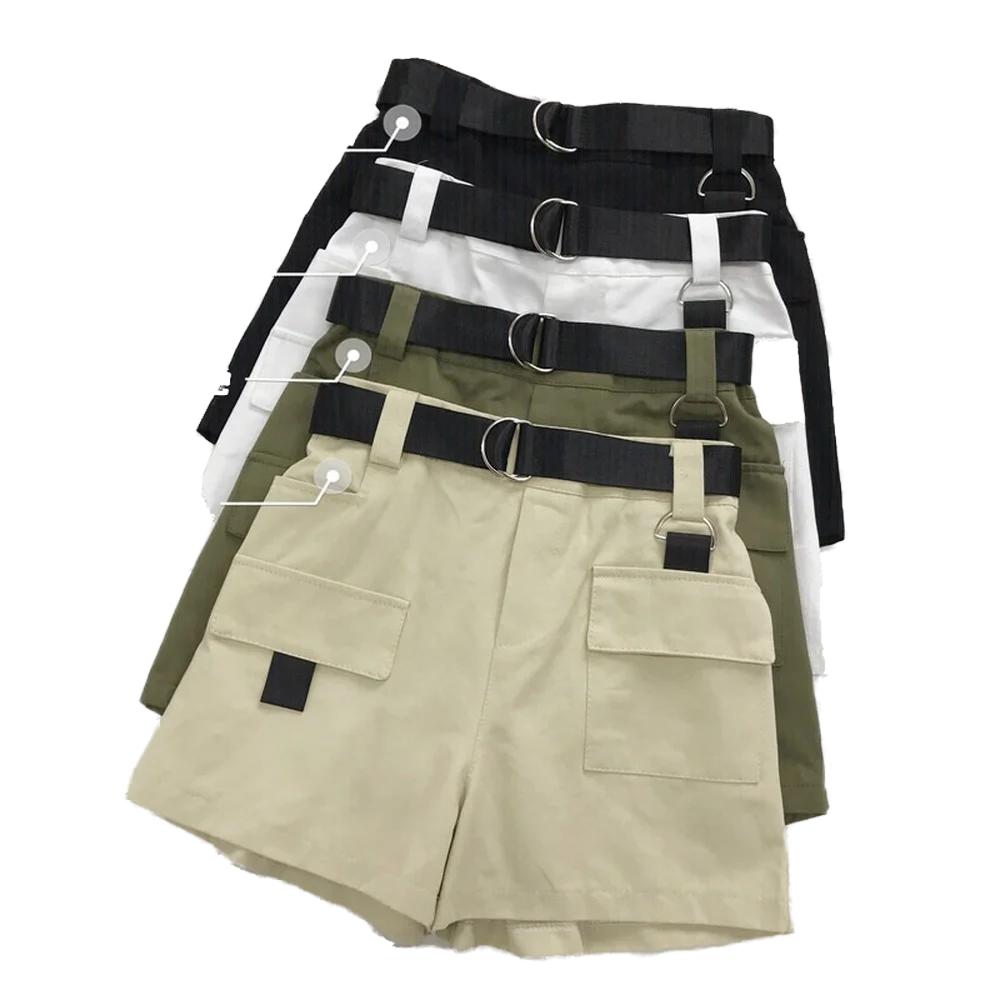 

Straight Leisure Shorts Women Wild Harajuku Pocket Shorts White Black Short Sweatpants Overalls Summer Streetwear Free Belt