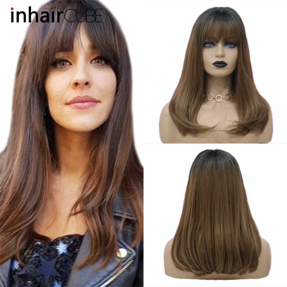 Inhair Cube 20 Long Straight Hair Synthetic Wigs Dark Roots Ombre