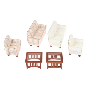 

4pcs/set 1:12 Dollhouse Miniature End Table Sofa Set Doll House Living Room Bedroom Decor