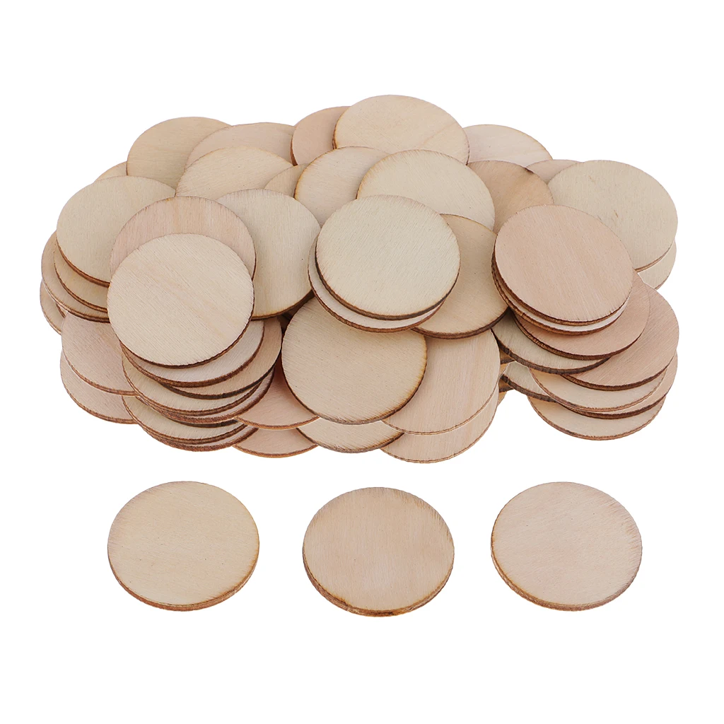 100Pcs Wooden Shapes Blank Round Wood Embellishments Wood Slices Circles for Wedding, Valentine, DIY, Arts, Crafts, Card Making