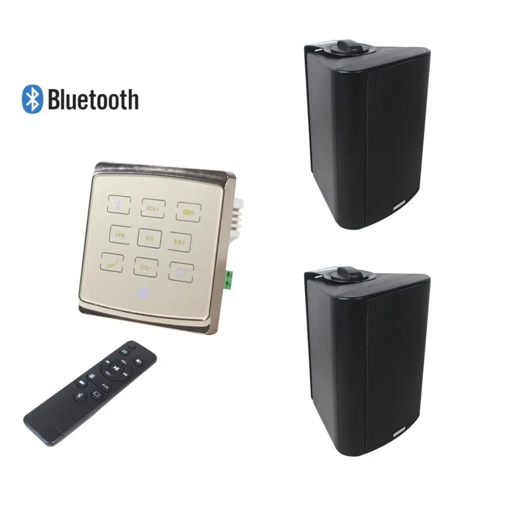 Gold Amp Black Spk Умный дом аудио bluetooth музыкальная система 2x25 Вт беспроводной настенный усилитель с сенсорным ключом и 2 настенными динамиками, поддержка USB, TF - Цвет: Gold Amp Black Spk